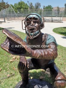 All Star Game bronze sculpture of two baseball players catching and pitching