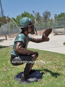 All Star Game bronze sculpture of two baseball players catching and pitching