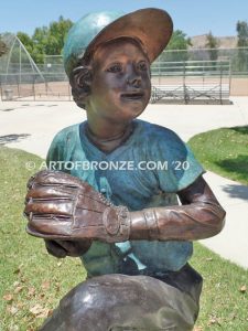 All Star Game bronze sculpture of two baseball players catching and pitching