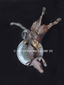 All on the Line bronze sculpture of rider atop bull attached to a marble base