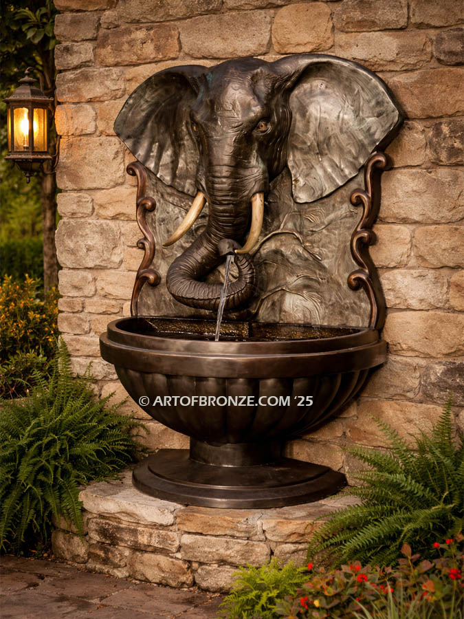 At the Waterhole bronze cast elephant head wall fountain for home decor