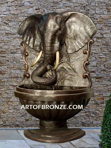 At the Waterhole bronze cast elephant head wall fountain for home decor