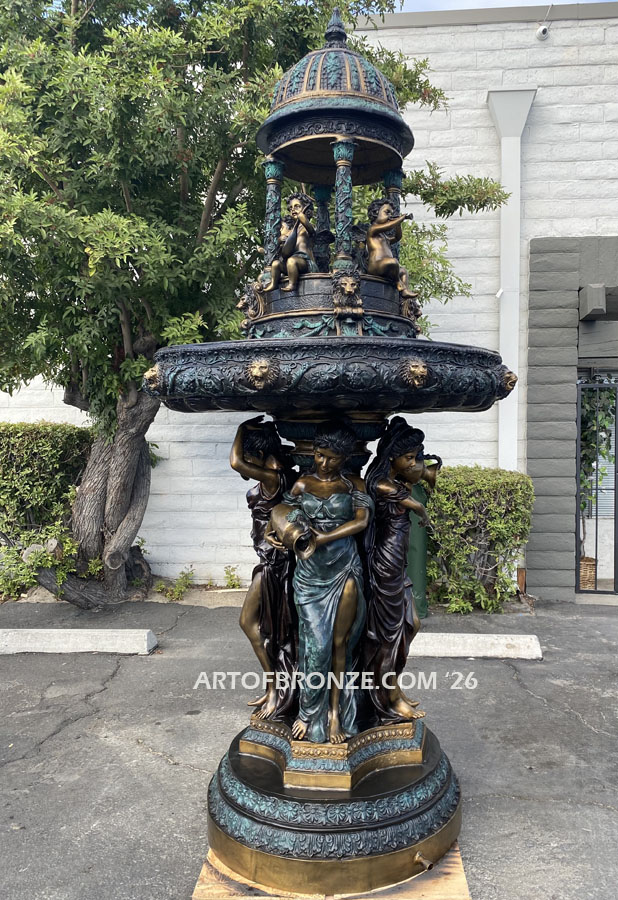 Cherubs with Water Maidens bronze cast monumental heroic European Style tiered fountain