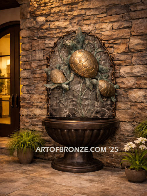 Dance of the Sea Turtles bronze cast life-size sea turtle fountain for home decor