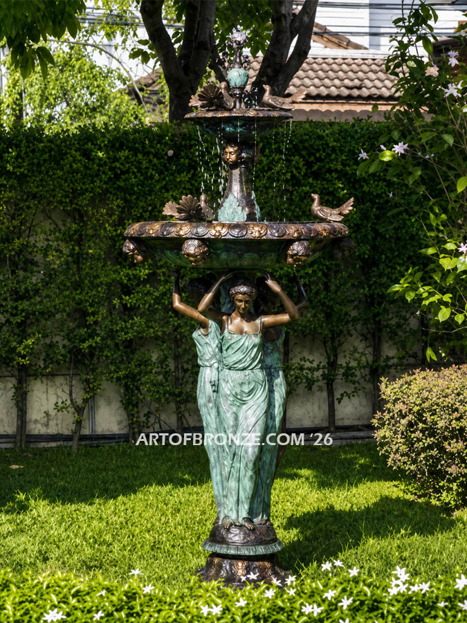 dove maidens bronze cast monumental heroic Greek or Greco Roman tiered fountain