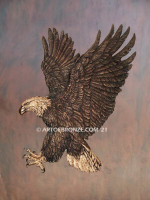 Touchdown flying eagle bas relief bronze statue wall relief attached to wall