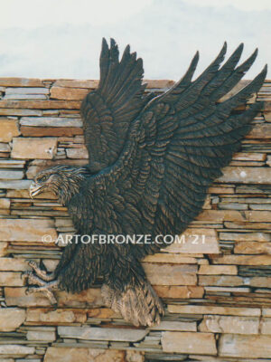 Touchdown flying eagle bas relief bronze statue wall relief attached to wall