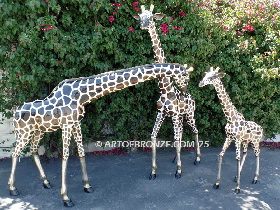 Giraffe Family quality outdoor standing giraffe family bronze sculpture