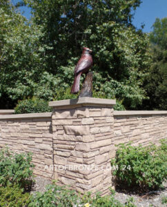 Cardinal Red Patina outdoor statue of a bronze cardinal state bird of North Carolina