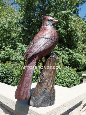 Cardinal Red Patina outdoor statue of a bronze cardinal state bird of North Carolina