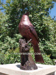 Cardinal Red Patina outdoor statue of a bronze cardinal state bird of North Carolina
