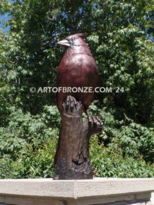 Cardinal Red Patina outdoor statue of a bronze cardinal state bird of North Carolina