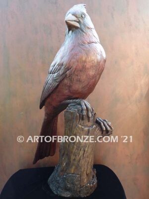 Cardinal Red Patina outdoor statue of a bronze cardinal state bird of North Carolina