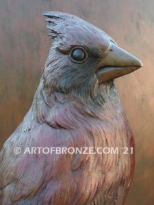 Cardinal Red Patina mascot statue of a bronze cardinal state bird of North Carolina