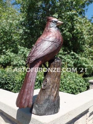 Cardinal Red Patina outdoor statue of a bronze cardinal state bird of North Carolina