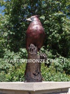 Cardinal Red Patina outdoor statue of a bronze cardinal state bird of North Carolina