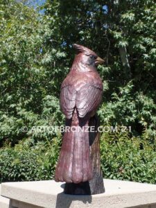 Cardinal Red Patina outdoor statue of a bronze cardinal state bird of North Carolina