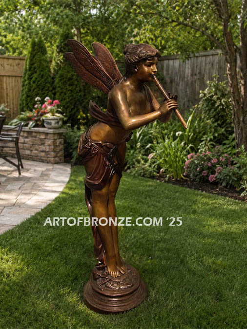 Forest Nymph with Flute bronze sculpture of mythical nymph, fairy and sprite for private gallery or public display