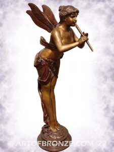 Forest Nymph with Flute bronze sculpture of mythical nymph, fairy and sprite for private gallery or public display