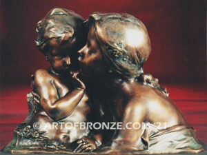 I Love You Art nouveau style bronze bust of woman and child for antique art collector