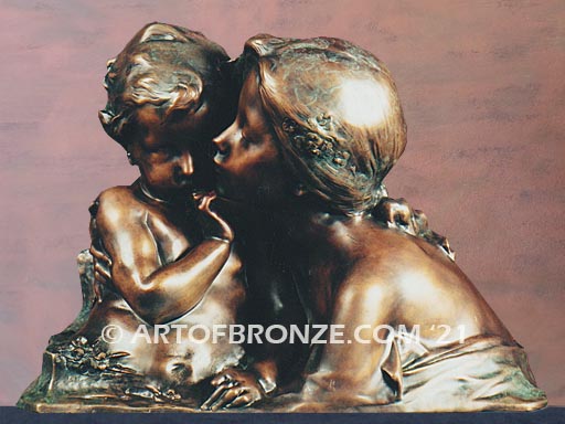 I Love You Art nouveau style bronze bust of woman and child for antique art collector
