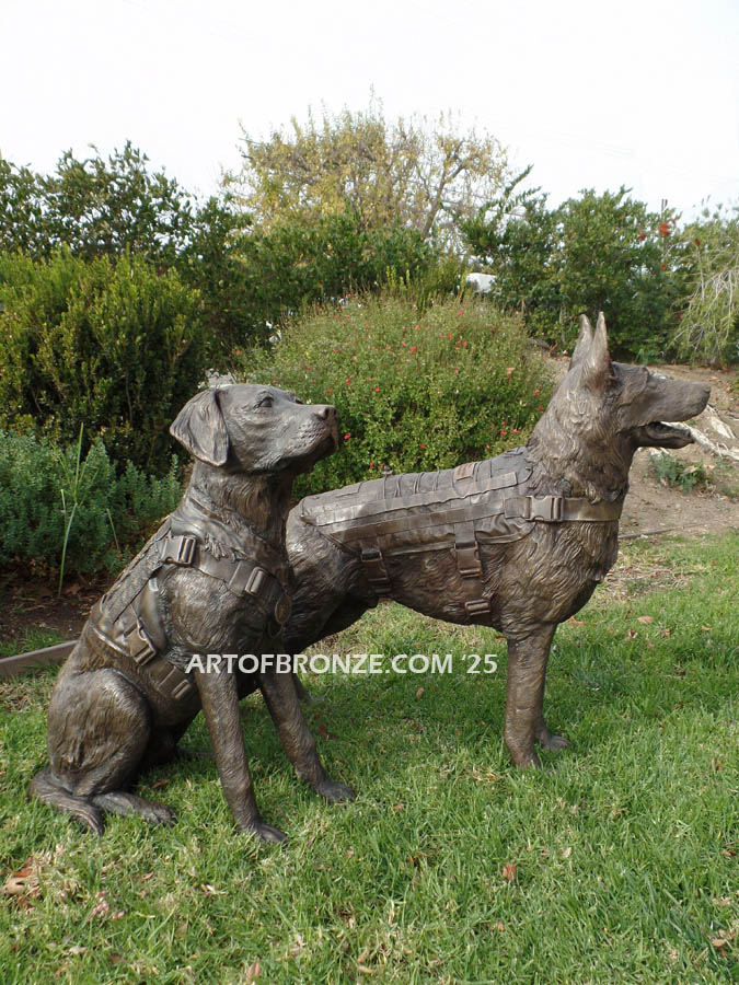 Military Work Dogs scout, sentry, and explosion detection bronze sculpture veterans’ memorial