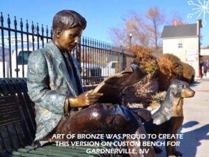 Morning Paper bronze sculpture of older man relaxing on bench with newspaper in lap