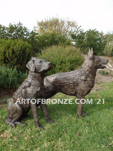 Military Work Dogs scout, sentry, and explosion detection bronze sculpture veterans memorial