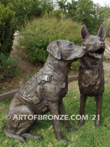 Military Work Dogs scout, sentry, and explosion detection bronze sculpture veterans' memorial