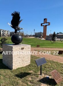 On Eagles Wings bronze sculpture of eagle monument for Katy Community Fellowship