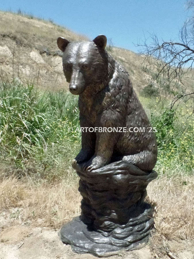 Rest Time bronze sculpture grizzly bear, black bear and brown bear mascot for school, university or zoo