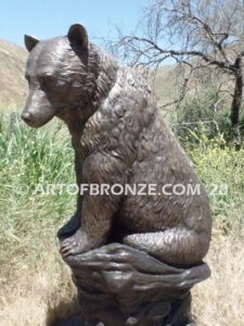 Rest Time bronze sculpture grizzly bear, black bear and brown bear mascot for school, university or zoo