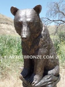 Rest Time bronze sculpture grizzly bear, black bear and brown bear mascot for school, university or zoo