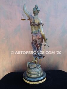 Blind Justice monumental bronze sculpture of Lady Justice holding scales for law firm or lawyers office