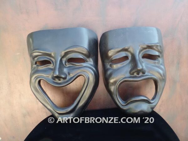 Comedy and Tragedy bronze laughing and crying masks wall artwork symbol for the theater