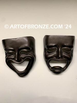 Comedy and Tragedy bronze laughing and crying masks wall artwork symbol for the theater