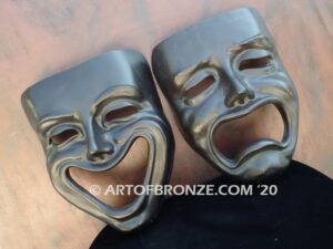 Comedy and Tragedy bronze laughing and crying masks wall artwork symbol for the theater