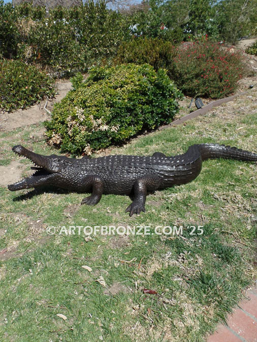 Don’t Get Too Close bronze statue fine art gallery or school mascot sculpture of crocodile, alligator and reptiles