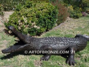 Don’t Get Too Close bronze fine art gallery or school mascot sculpture of crocodile, alligator and reptiles