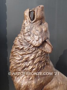 Howling Wolf Outdoor heroic bronze mascot wolf sculpture for schools, universities or zoo