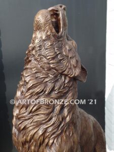 Howling Wolf Outdoor heroic bronze mascot wolf sculpture for schools, universities or zoo