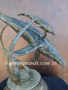 Tenderness indoor marine art bronze sculpture mother & calf humpback whale for home or office