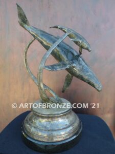 Tenderness indoor marine art bronze sculpture mother & calf humpback whale for home or office