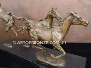 Heaven’s Gate limited edition sculpture of three running horses attached to marble base