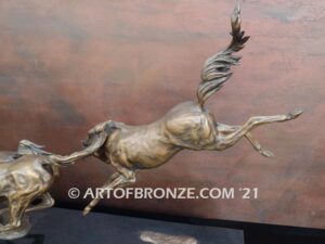 Heaven’s Gate limited edition sculpture of three running horses attached to marble base