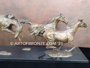 Heaven’s Gate limited edition sculpture of three running horses attached to marble base