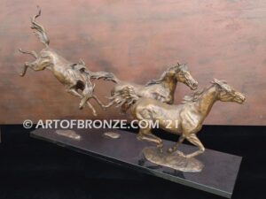 Heaven’s Gate limited edition sculpture of three running horses attached to marble base