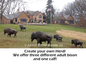 Legend of the Plains standing bronze bison monumental sculpture herd for school, corporate or private residence
