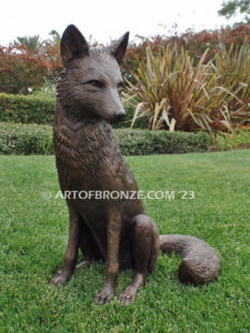 Alert bronze mascot fox sculpture for gallery, art in public places or school mascot