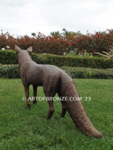 Alert bronze standing fox mascot sculpture for gallery, art in public places or school